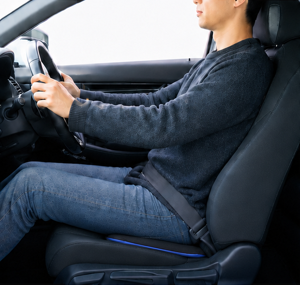 ドクターエルCCを車の座面に敷いて使用している様子